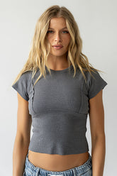 Millie Reverse Seam Top in Blue - FINAL SALE