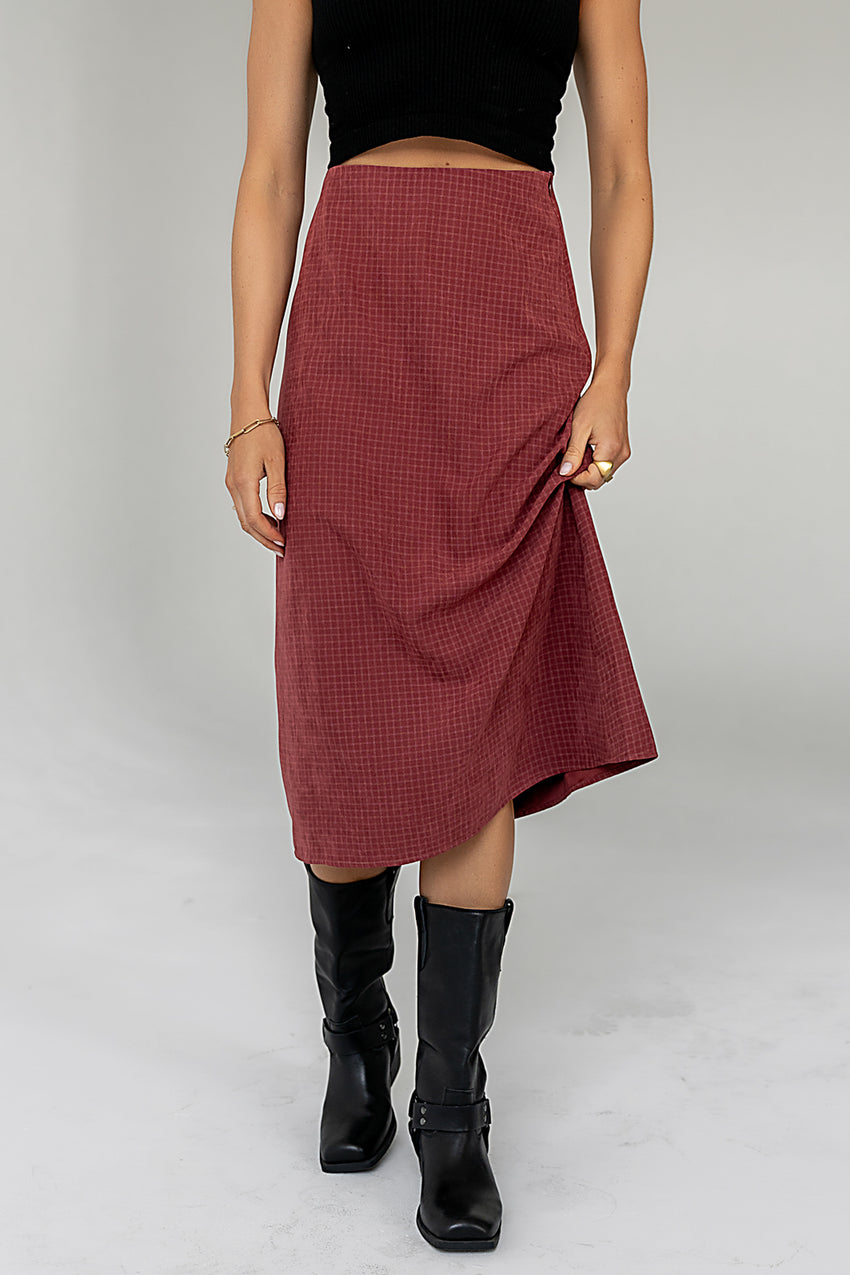 Miley Midi Skirt in Maroon - FINAL SALE