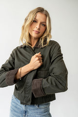 Krue Contrast Jacket in Olive - FINAL SALE