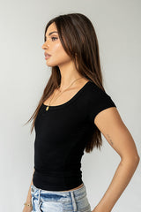 Freya Ribbed Top In Black