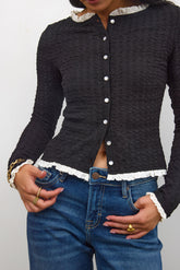 Sierra Lace Trim Blouse in Black - FINAL SALE