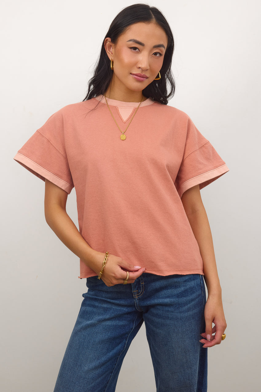Jace Contrast Tee in Clay - FINAL SALE