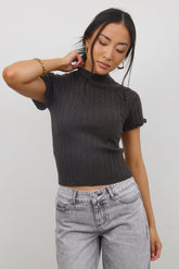 Amara Ribbed Top in Charcoal - FINAL SALE