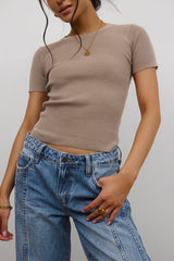 Rome Ribbed Top In Mocha - Final Sale