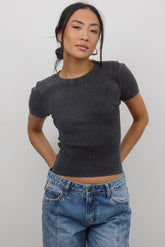 Rome Ribbed Top in Charcoal - FINAL SALE