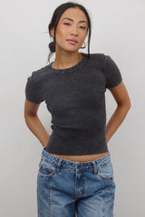 Rome Ribbed Top in Charcoal - FINAL SALE