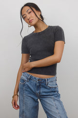 Rome Ribbed Top In Charcoal - Final Sale