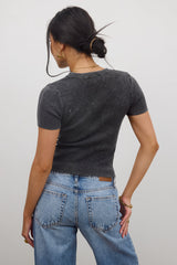 Rome Ribbed Top In Charcoal - Final Sale