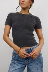 Rome Ribbed Top In Charcoal - Final Sale