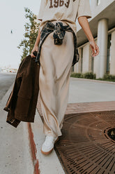 Robbin Satin Maxi Skirt in Tan - FINAL SALE