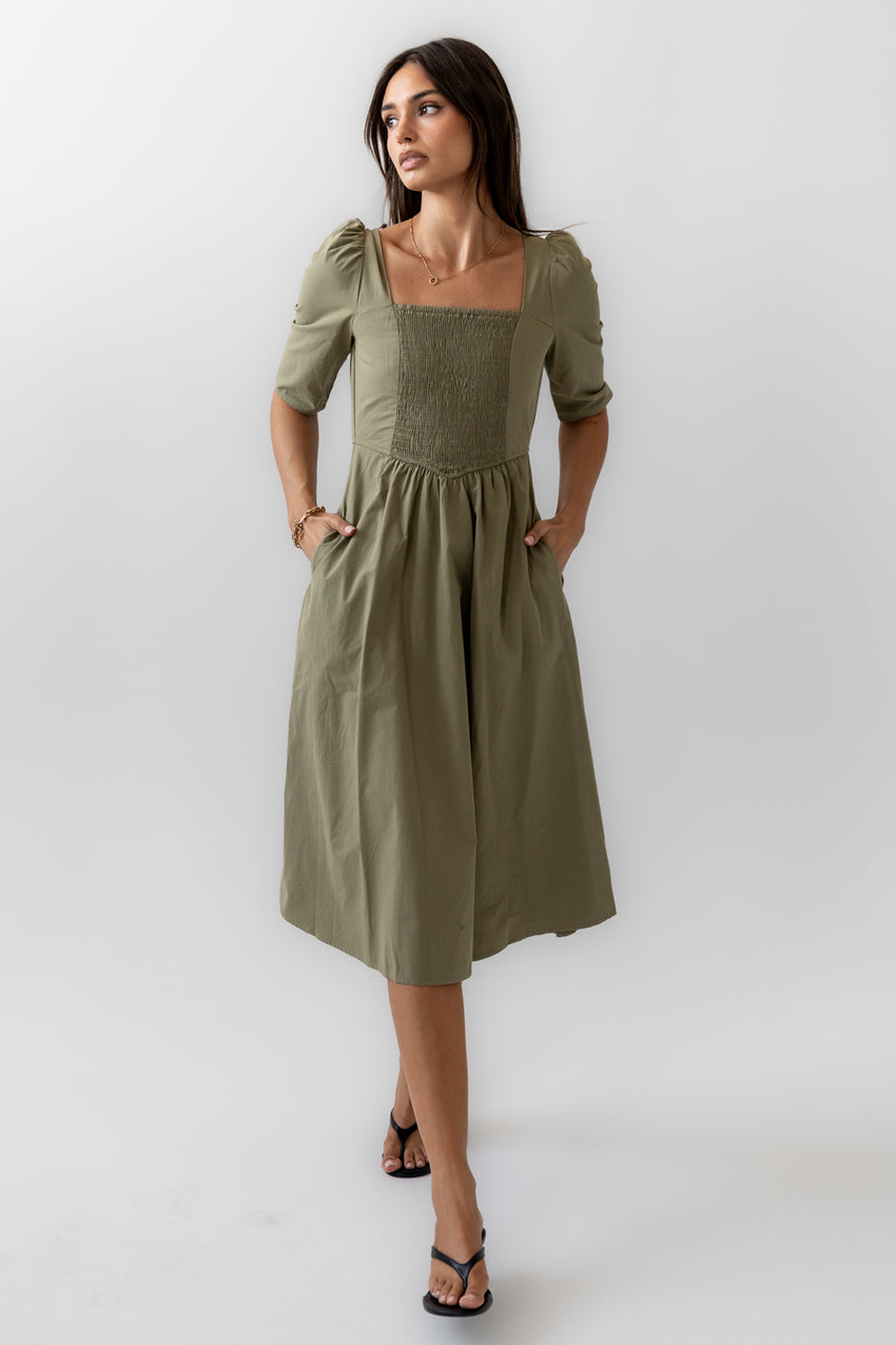 Paisley Smocked Midi Dress in Sage - FINAL SALE