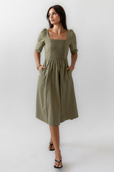 Paisley Smocked Midi Dress in Sage - FINAL SALE
