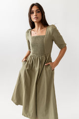 Paisley Smocked Midi Dress In Sage - Final Sale