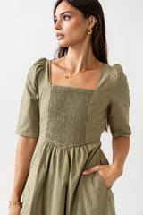 Paisley Smocked Midi Dress In Sage - Final Sale