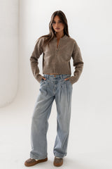 Kelly Knit Bomber Jacket In Taupe