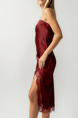 Goldie Lace Trim Midi Dress In Wine - Final Sale