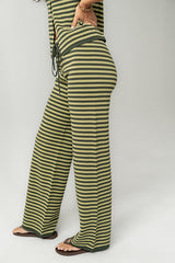 Ireland Striped Wide Leg Pants In Green - Final Sale