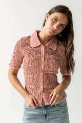 Connie Gingham Blouse In Red - Final Sale