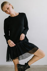 Bellise Baby Doll Sweater Dress In Black - Final Sale