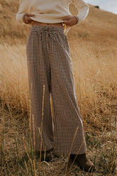 Ada Gingham Wide Leg Pants in Brown - FINAL SALE