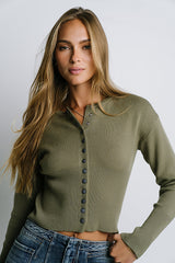 Julia Ribbed Cardigan in Olive - FINAL SALE