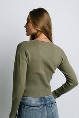 Julia Ribbed Cardigan In Olive - Final Sale
