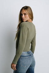 Julia Ribbed Cardigan In Olive - Final Sale