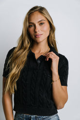 Halle Cable Knit Top in Navy - FINAL SALE