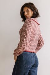 Brenna Gingham Blouse In Burgundy - Final Sale