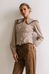 Brenna Gingham Blouse in Mocha - FINAL SALE