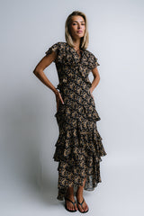 James Ruffle Maxi Dress In Black - Final Sale