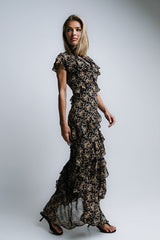 James Ruffle Maxi Dress In Black - Final Sale