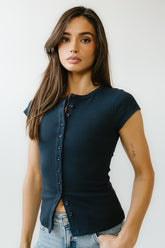 Vestia Button Up Tee in Navy - FINAL SALE