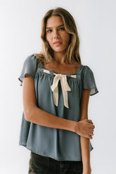Gianna Lace Trim Blouse in Blue - FINAL SALE