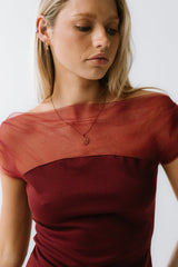 Tracy Mixed Media Top In Burgundy