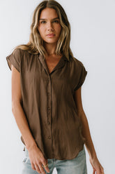 Poppy Collared Blouse in Brown - FINAL SALE
