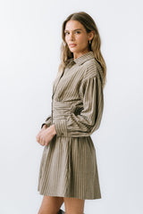 Lonnie Striped Mini Dress In Taupe - Final Sale