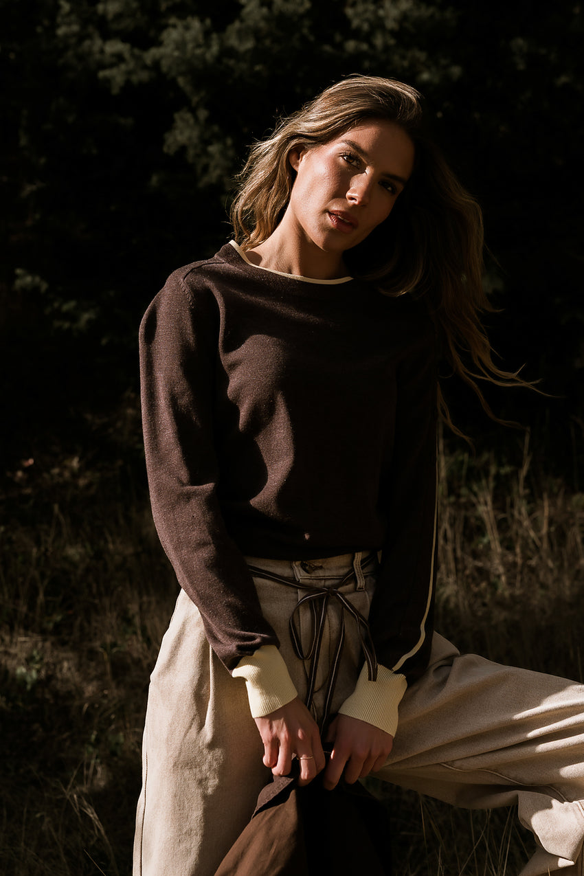 Rustin Contrast Sweater in Brown - FINAL SALE