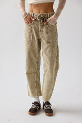 Dana Corduroy Barrel Pants in Olive - FINAL SALE