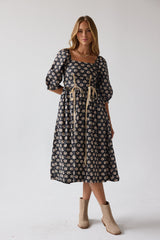 Gloria Floral Midi Dress In Black - Final Sale