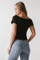 Hannah Lettuce Edge Top In Black - Final Sale