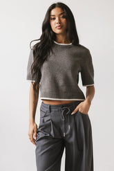 Rumple Contrast Top in Charcoal - FINAL SALE