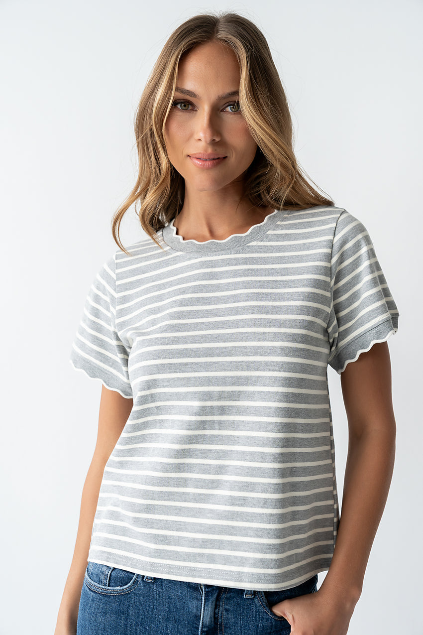 Walker Scalloped Top in Grey - FINAL SALE