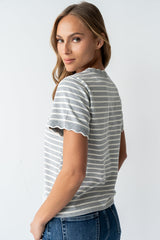 Walker Scalloped Top In Grey - Final Sale