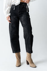 Kinsey Embroidered Barrel Jeans in Faded Black - FINAL SALE