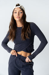 Kassie Crossover Crop Top in Navy - FINAL SALE