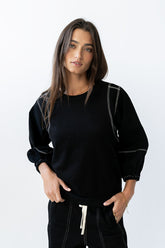 Malinda Mixed Media Top in Black - FINAL SALE
