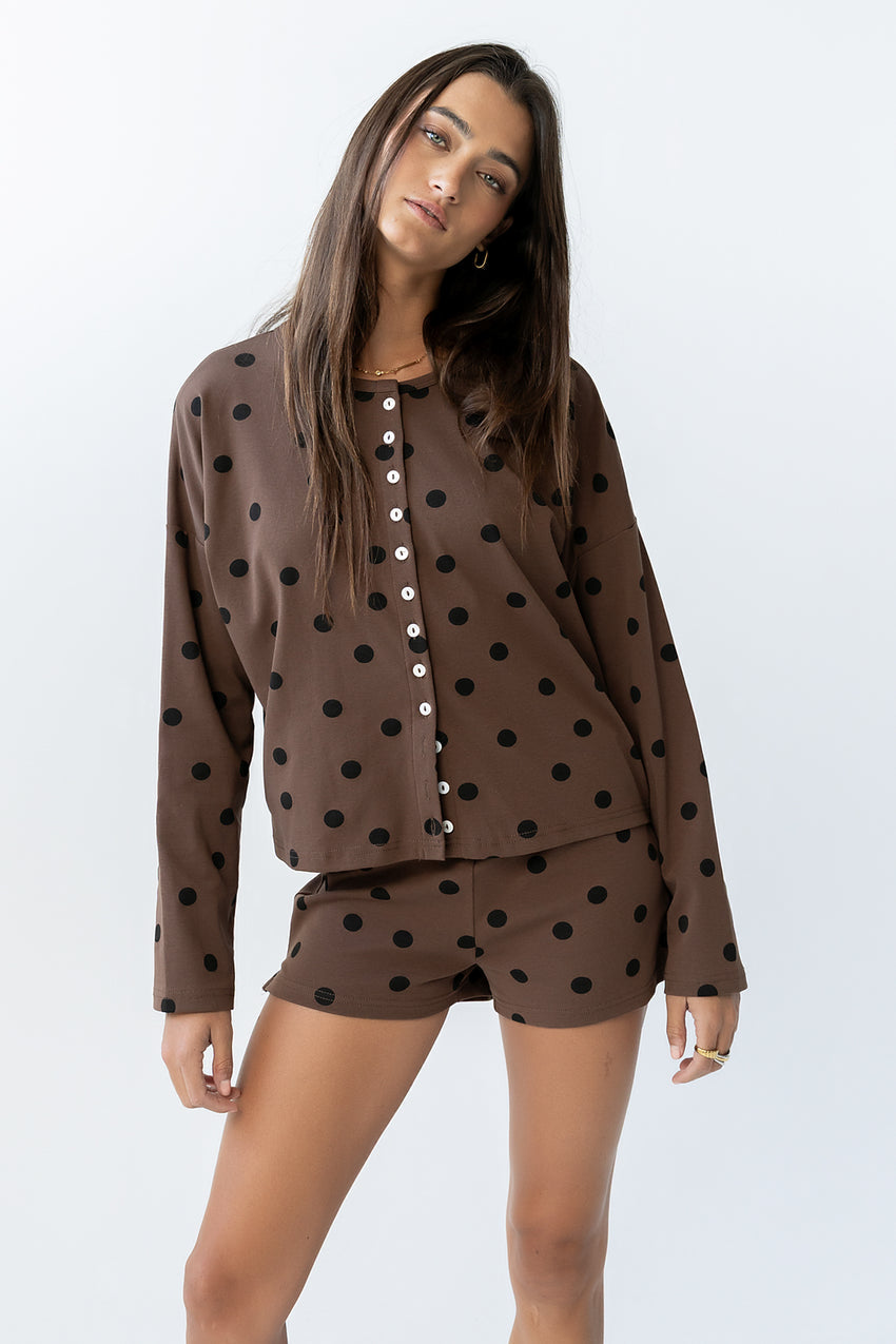 James Polka Dot Cardigan in Brown - FINAL SALE
