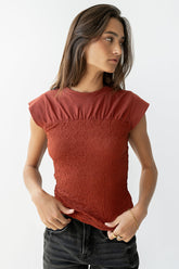 Josey Smocked Top in Brick - FINAL SALE