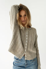 Katira Button Up Sweater In Heather Grey